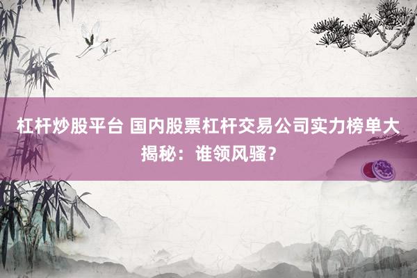 杠杆炒股平台 国内股票杠杆交易公司实力榜单大揭秘：谁领风骚？