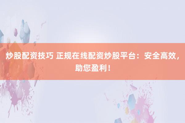 炒股配资技巧 正规在线配资炒股平台:安全高效,助您盈利!