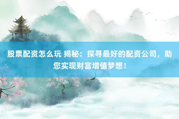 股票配资怎么玩 揭秘:探寻最好的配资公司,助您实现财富增值梦想!