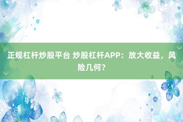 正规杠杆炒股平台 炒股杠杆APP:放大收益,风险几何?