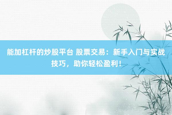 能加杠杆的炒股平台 股票交易:新手入门与实战技巧,助你轻松盈利!