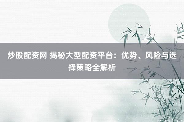 炒股配资网 揭秘大型配资平台：优势、风险与选择策略全解析
