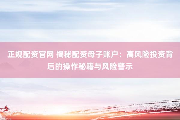 正规配资官网 揭秘配资母子账户：高风险投资背后的操作秘籍与风险警示