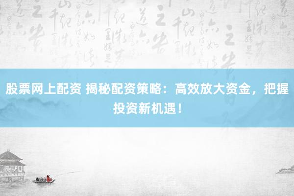 股票网上配资 揭秘配资策略：高效放大资金，把握投资新机遇！